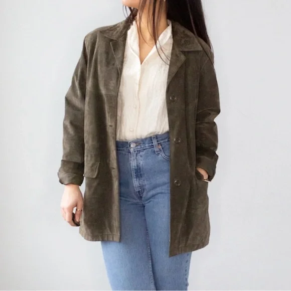 Vintage 90s Green Leather Jacket M/L - Picture 1 of 9